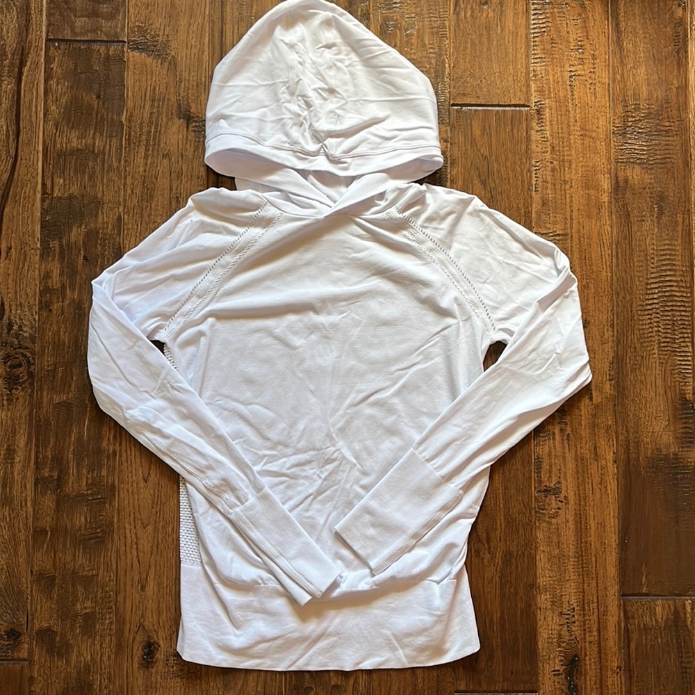 Fabletics athletic hooded pullover with mesh back, size small, white